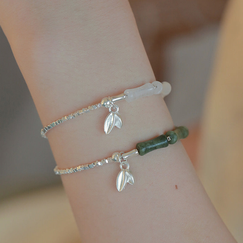 925 Sterling Silver Bamboo Motif Peridot Gemstone Resilience Bracelet