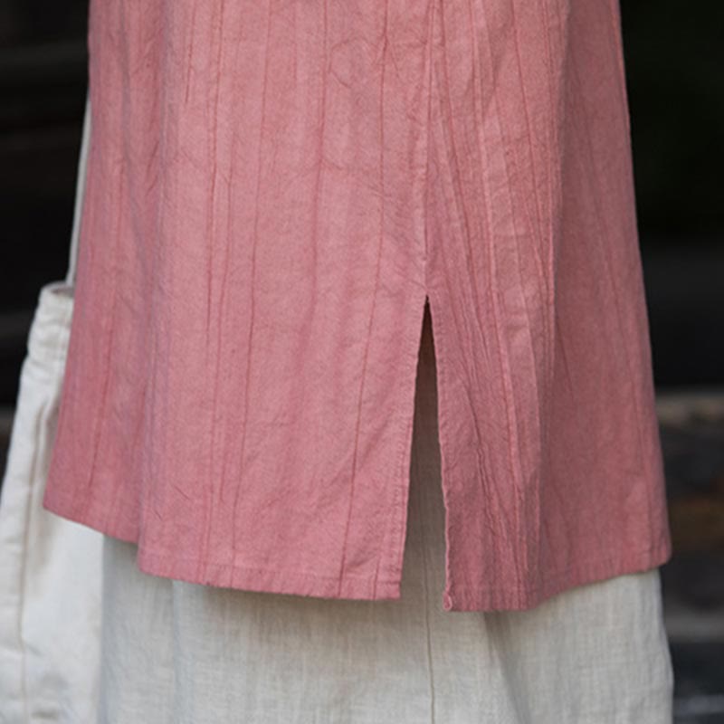 Ramie Linen Tie-Dye Frog-Button Meditation Midi Dress & Wide-Leg Pants Set