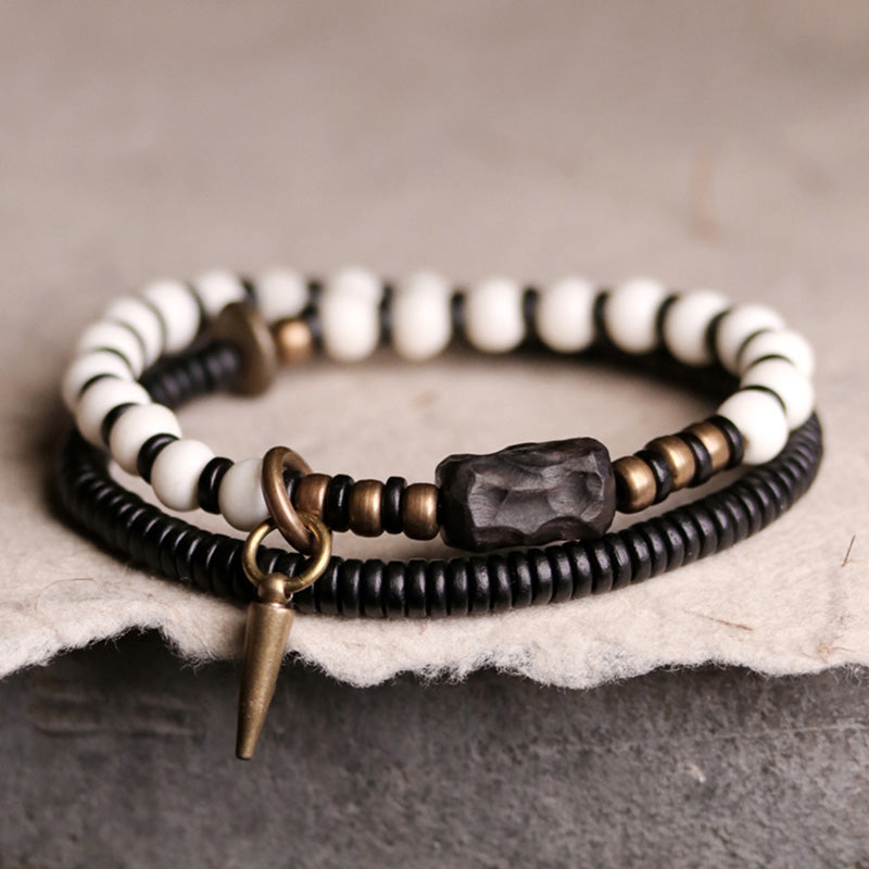 Bone Beads Ebony Wood Copper Strength Couple Bracelet