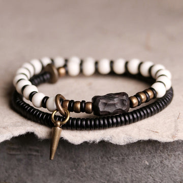 Bone Beads Ebony Wood Copper Strength Couple Bracelet