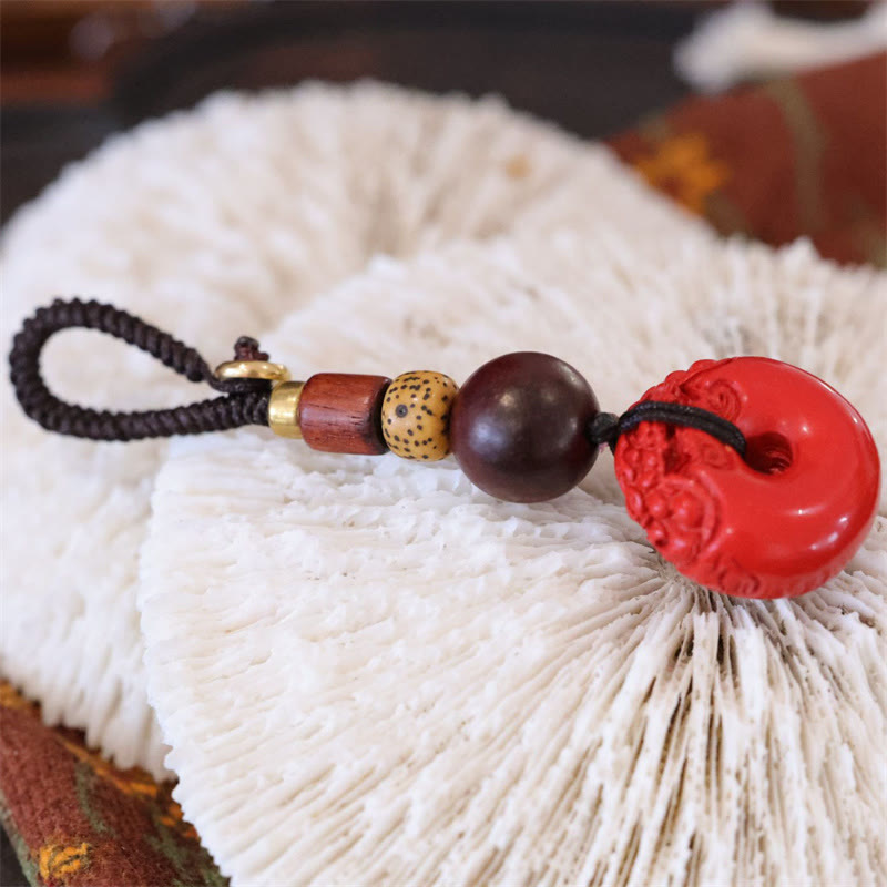 Natural Cinnabar PiXiu Peace Buckle Blessing Car Key Chain
