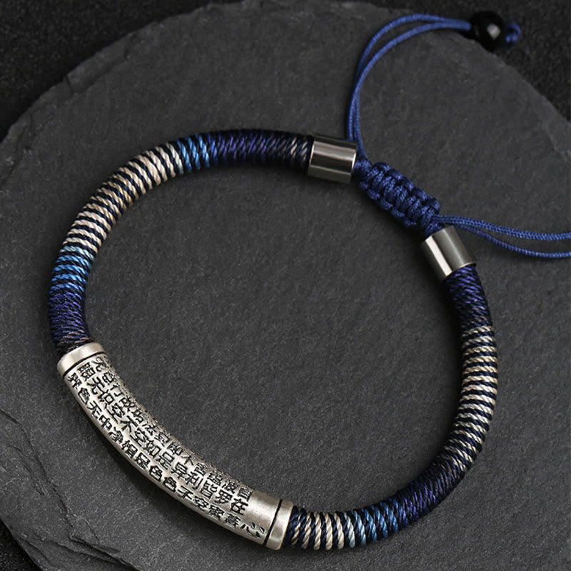 999 Sterling Silver Heart Sutra Calm Handmade Braided Bracelet