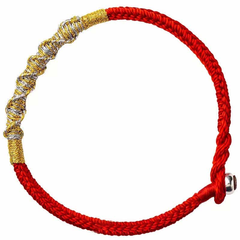 Hand-Braided Red String Bracelet with 925 Sterling Silver Accents