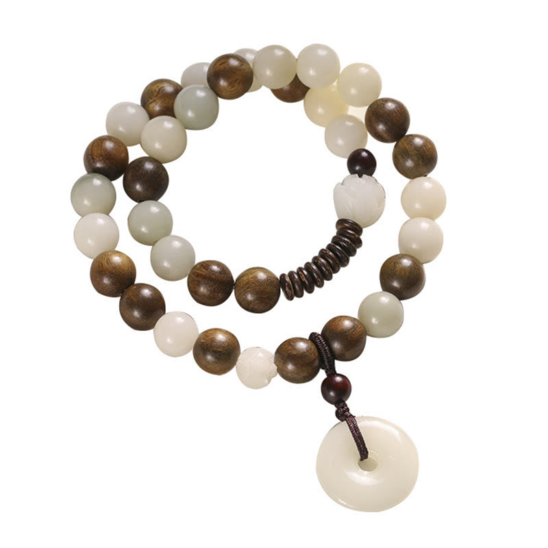 Bodhi Seed Green Sandalwood Lotus Peace Buckle Harmony Double Wrap Bracelet