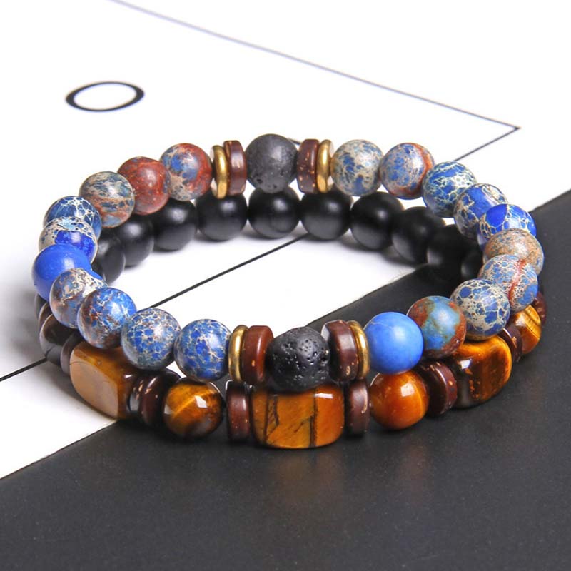 2PCS Healing Crystal Emperor Stone Tiger Eye Bead Bracelet