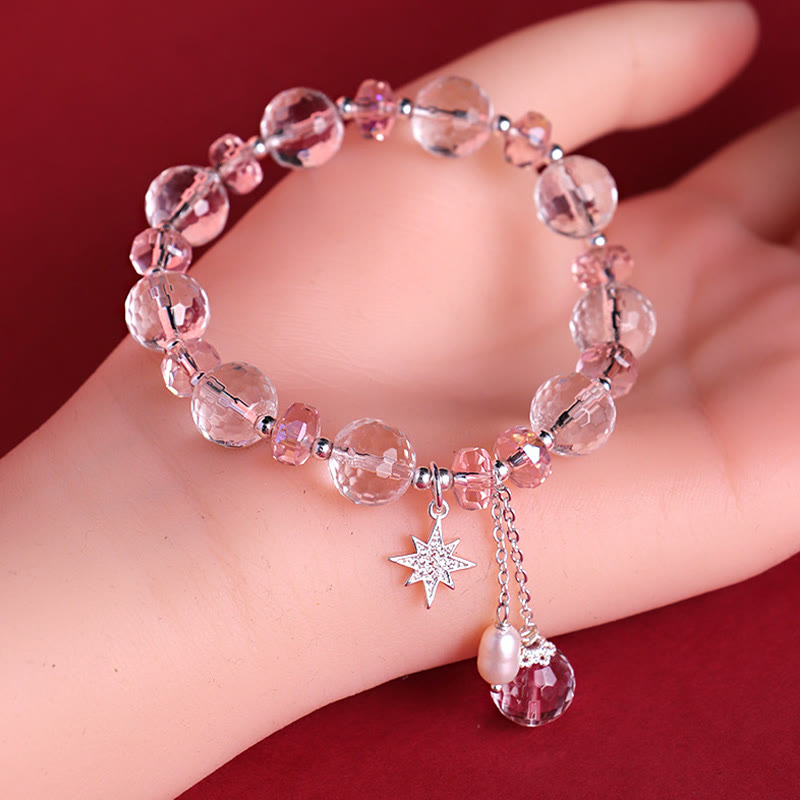 White Crystal Pink Crystal Protection Star Charm Bracelet