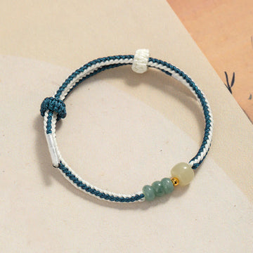 925 Sterling Silver Hetian Jade Bead Abundance Braided Rope Bracelet
