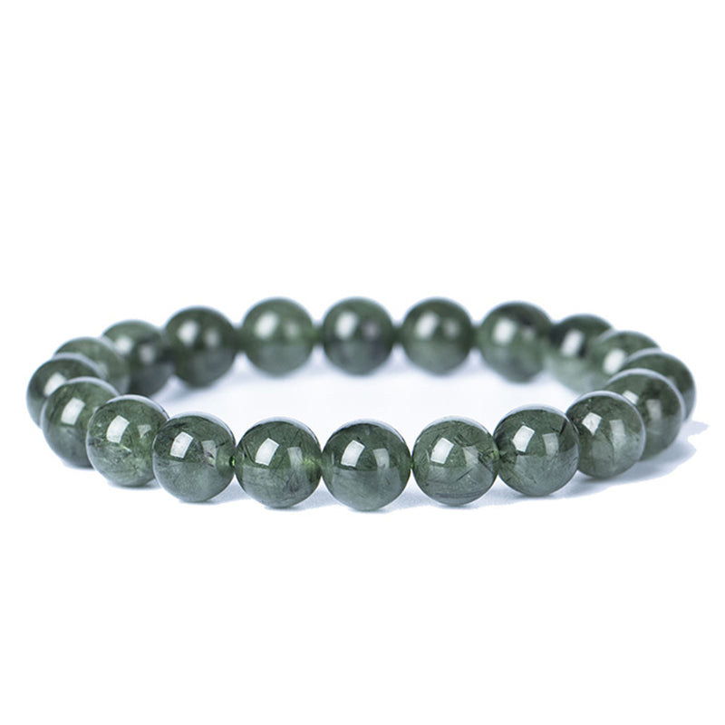 Handmade Natural Green Quartz Beaded Unisex Elastic Bracelet