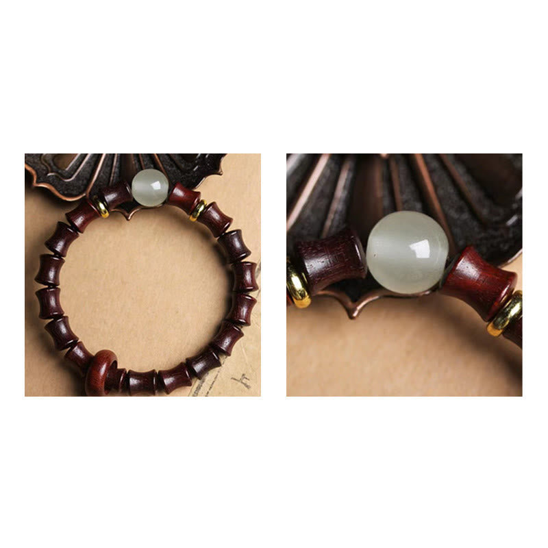 Handmade 8mm Bamboo Motif Wood Bead Meditation Bracelet in Ebony or Sandalwood