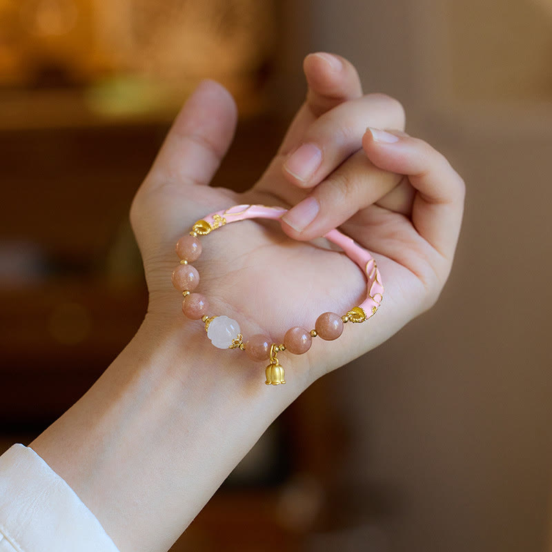 Sunstone & Golden Silk Jade Lily of the Valley Gold Sterling Silver Charm Bracelet