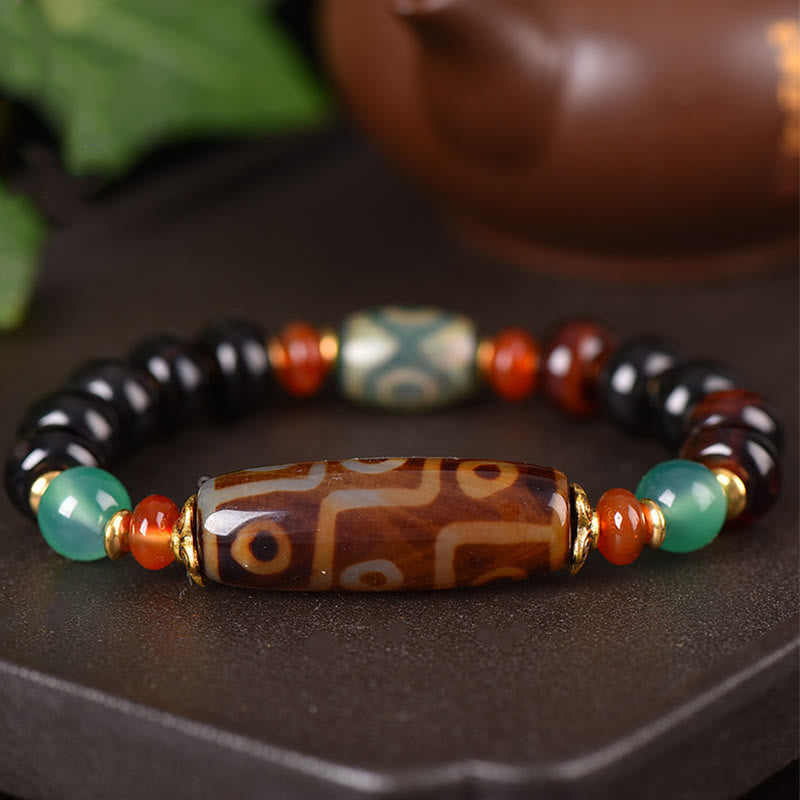 Tibetan Natural Nine-Eye and Three-Eyed Dzi Bead Handmade Cord Bracelet