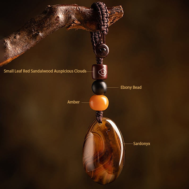 Sardonyx Amber and Mixed Wood Positive Energy Keychain