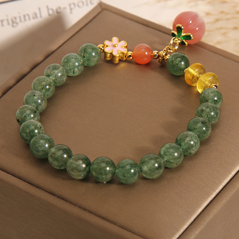 Natural Green Strawberry Quartz Love Peach Charm Bracelet