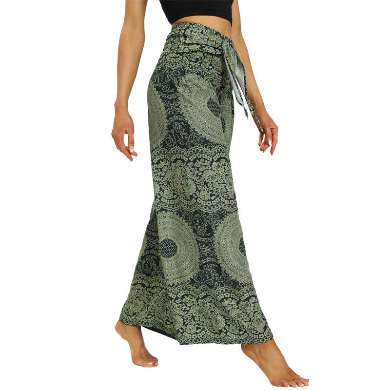 Boho Lace-up Wide Leg Pants Women's Yoga Pants