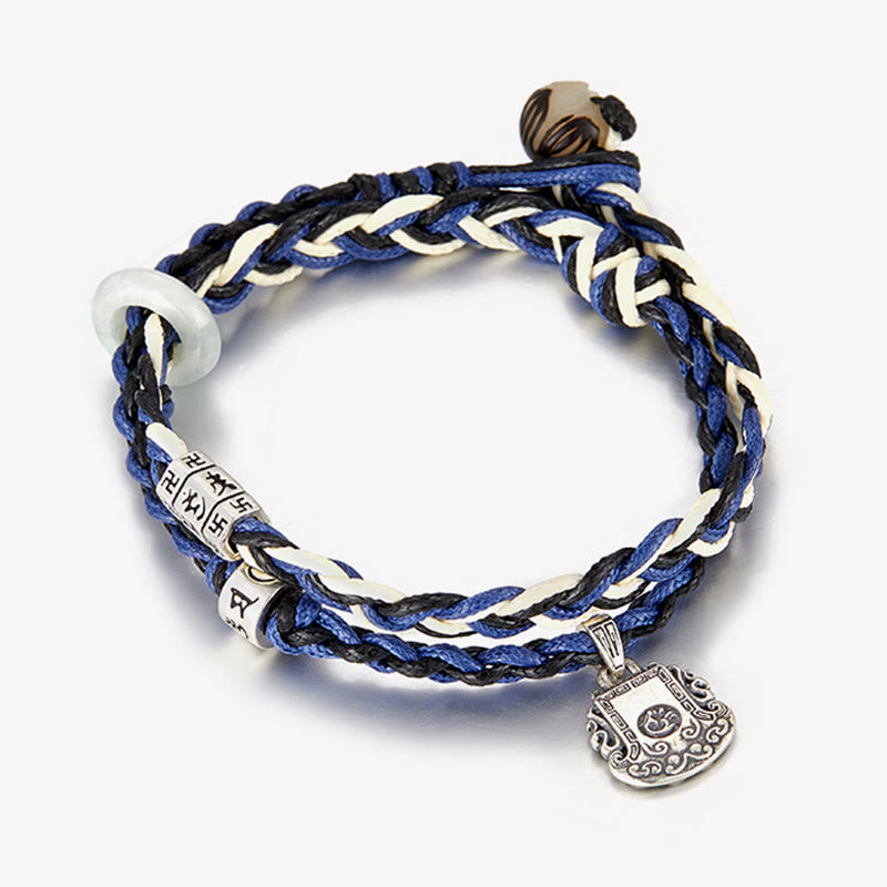 Handmade 925 Sterling Silver Om Mani Padme Hum Buddhist Swastika Jade & Bodhi Seed Bracelet