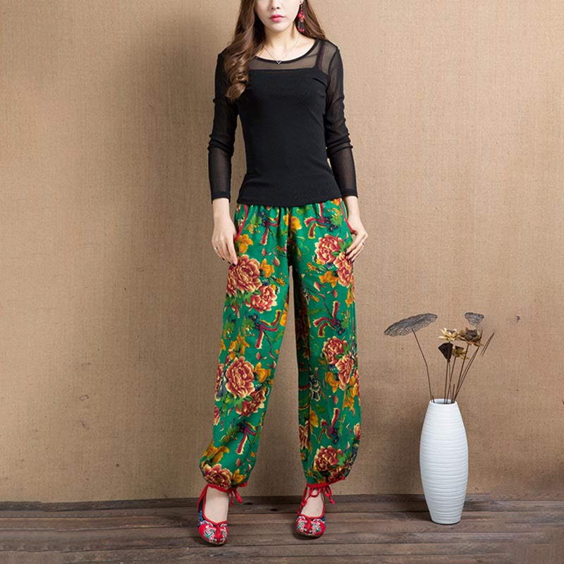 Breathable Floral Meditative Harem Pants with Pockets