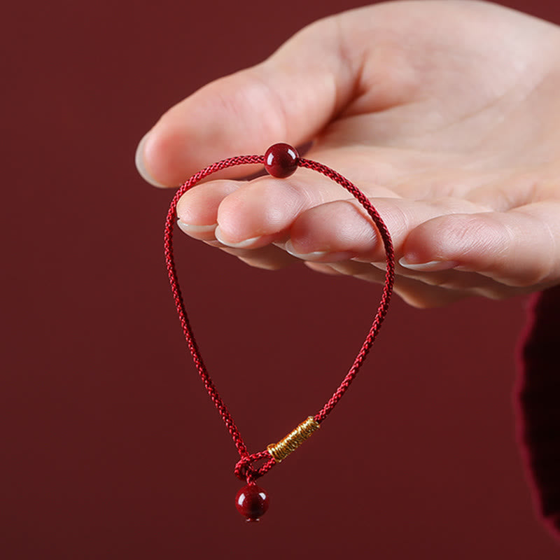 Natural Cinnabar or Red Agate Hand-Woven Red String Bracelet
