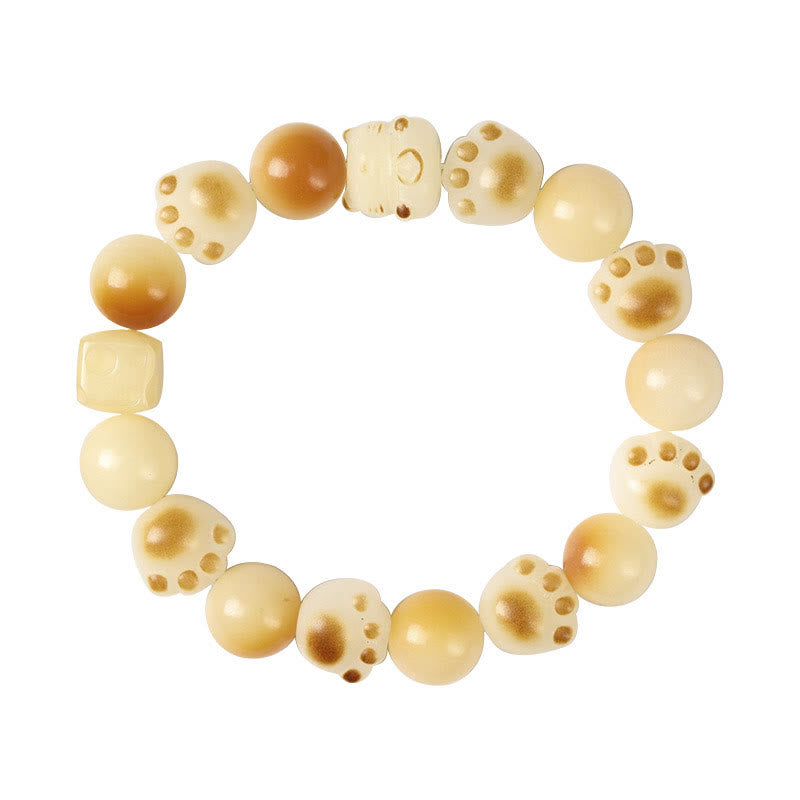 Natural Bodhi Seed Sandalwood Lucky Cute Cat Head Paw Claw Peace Bracelet