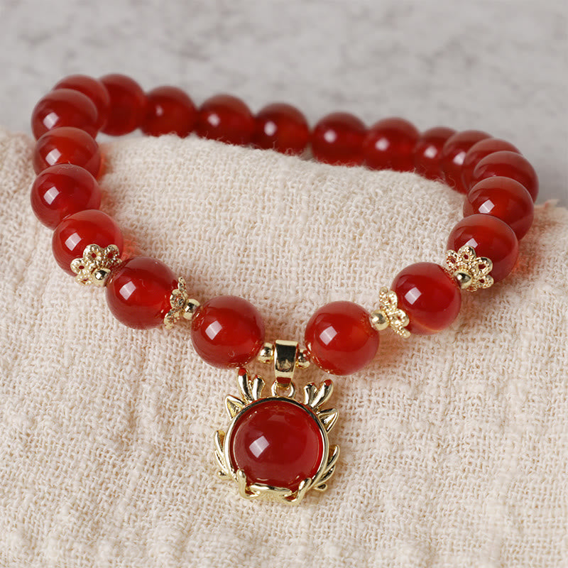 Year of the Dragon Red Agate Jade Peace Buckle Fu Character Success Bracelet