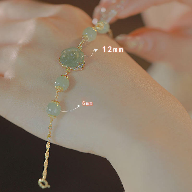 14K Gold Plated Hetian Jade Rose Flower Copper Chain Bracelet
