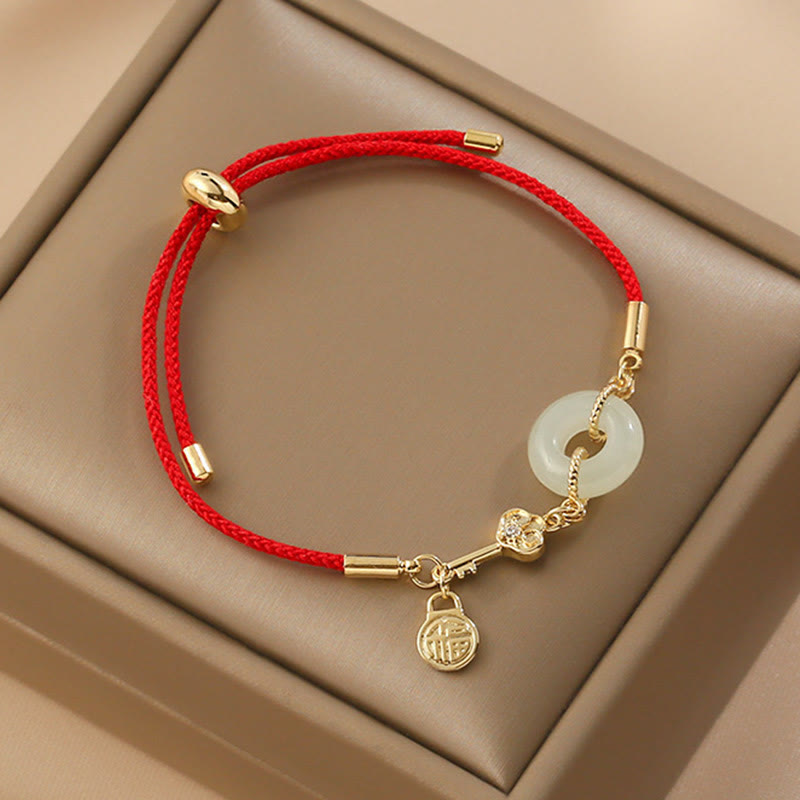 "Wishing You Peace and Protection" Jade Red Rope Bracelet Includes Gift Message Card