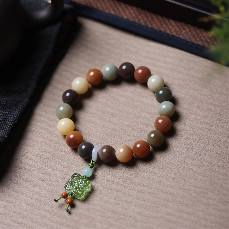 Natural Bodhi Seed and Gradient Liuli Glass Charm Serenity Bracelet