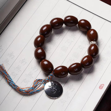Tibetan Bodhi Seed Bracelet with Purple Gold Rat & Bagua Nine Palaces Charm
