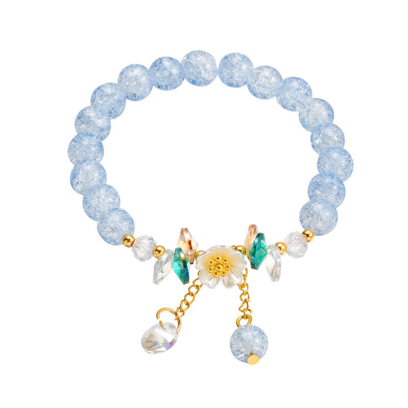 Simple Design Flower Charm Glass Bead Bracelet