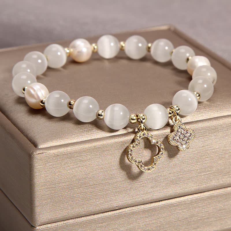 Cat's Eye Lovely Cat Pattern Pearl Love Charm Bracelet