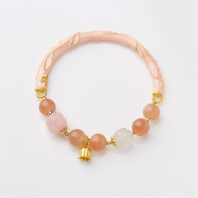 Sunstone & Golden Silk Jade Lily of the Valley Gold Sterling Silver Charm Bracelet