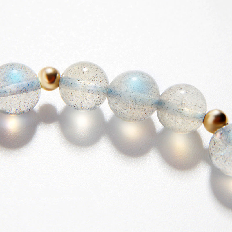 Moonstone and Strawberry Quartz Gold Pixiu Beaded Bracelet
