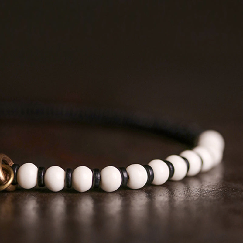 Bone Beads Ebony Wood Copper Strength Couple Bracelet