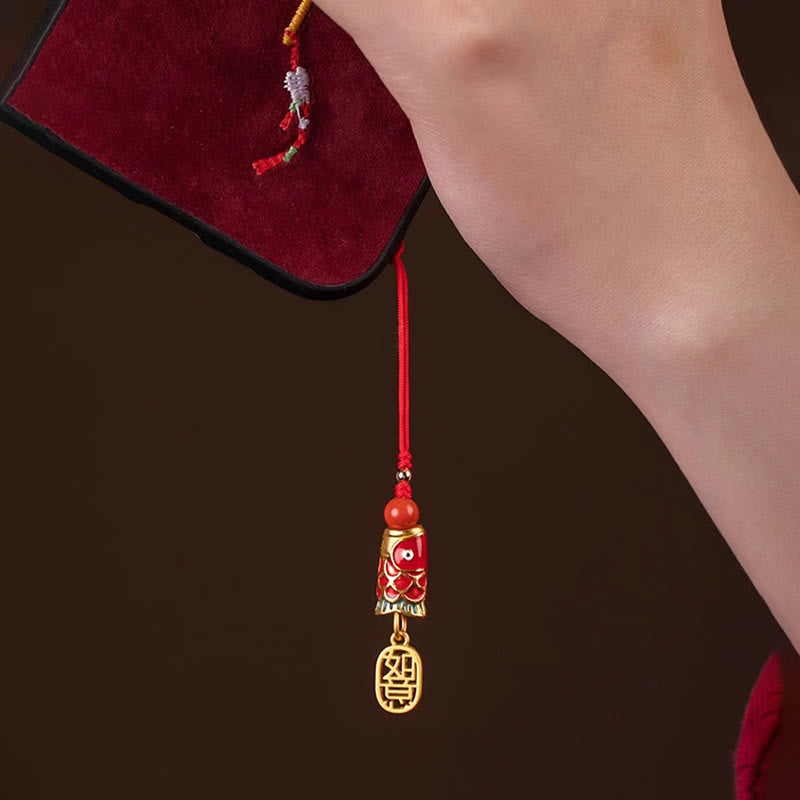Koi Fish Cinnabar Attracting Wealth Wish Ruyi Charm Luck Phone Hanging Decoration