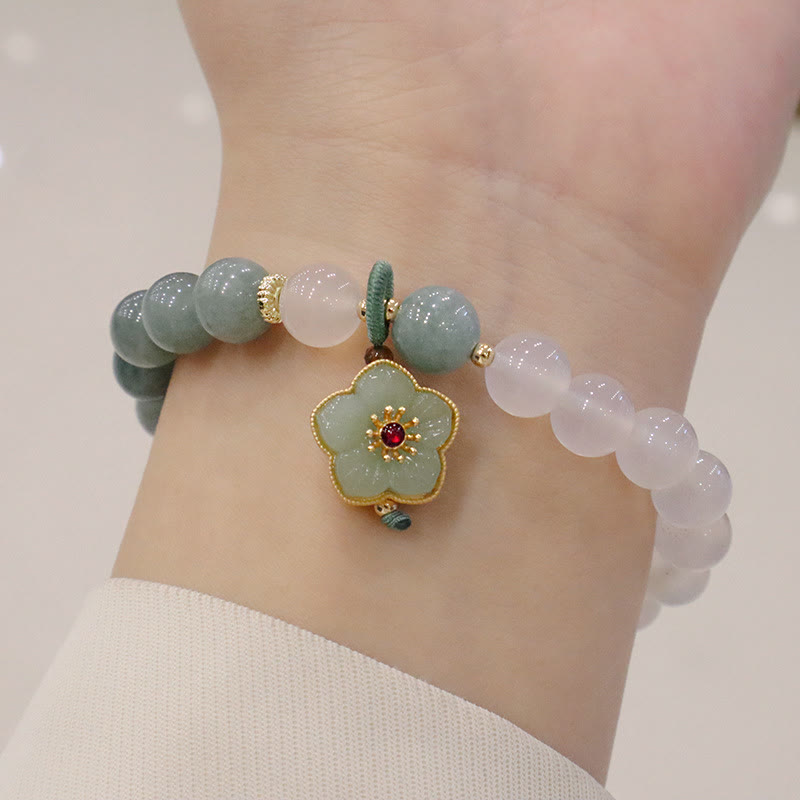 White Agate Jade Lotus Flower Peace Buckle Protection Bracelet