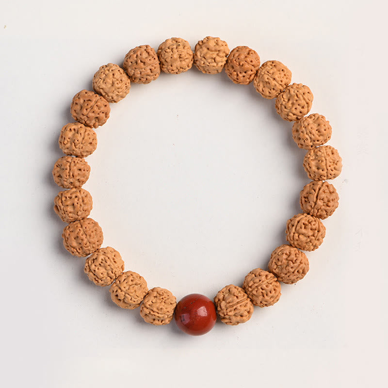Tibetan Rudraksha & Bodhi Seed Bracelet with Hetian Jade and Gold Sheen Obsidian