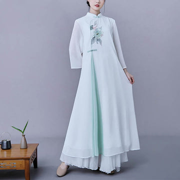 Flowing Chiffon Floral Midi Dress and Skirt Zen Meditation Set