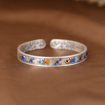 999 Fine Sterling Silver Elephant Strength & Wisdom Adjustable Cuff Bangle
