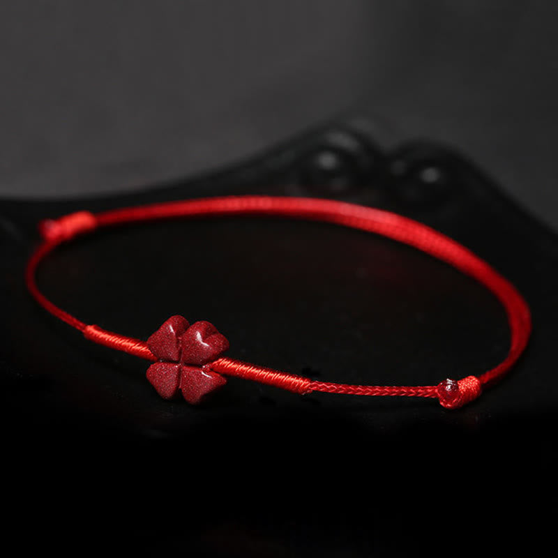 Handmade Cinnabar Braided Red String Bracelet with Carved Symbolic Charms