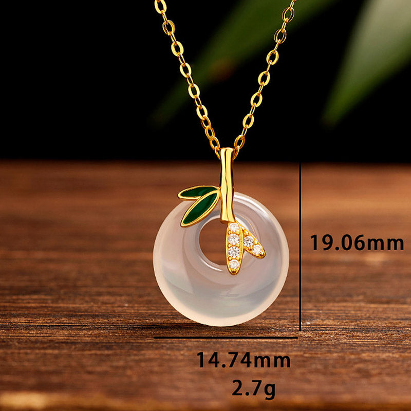925 Sterling Silver Natural Chalcedony Bamboo Leaf Peace Buckle Positive Necklace Pendant