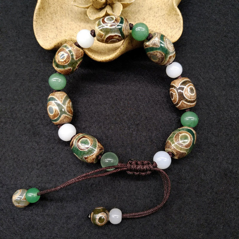 Tibetan Three-eyed Dzi Bead Luck Protection Braided Bracelet