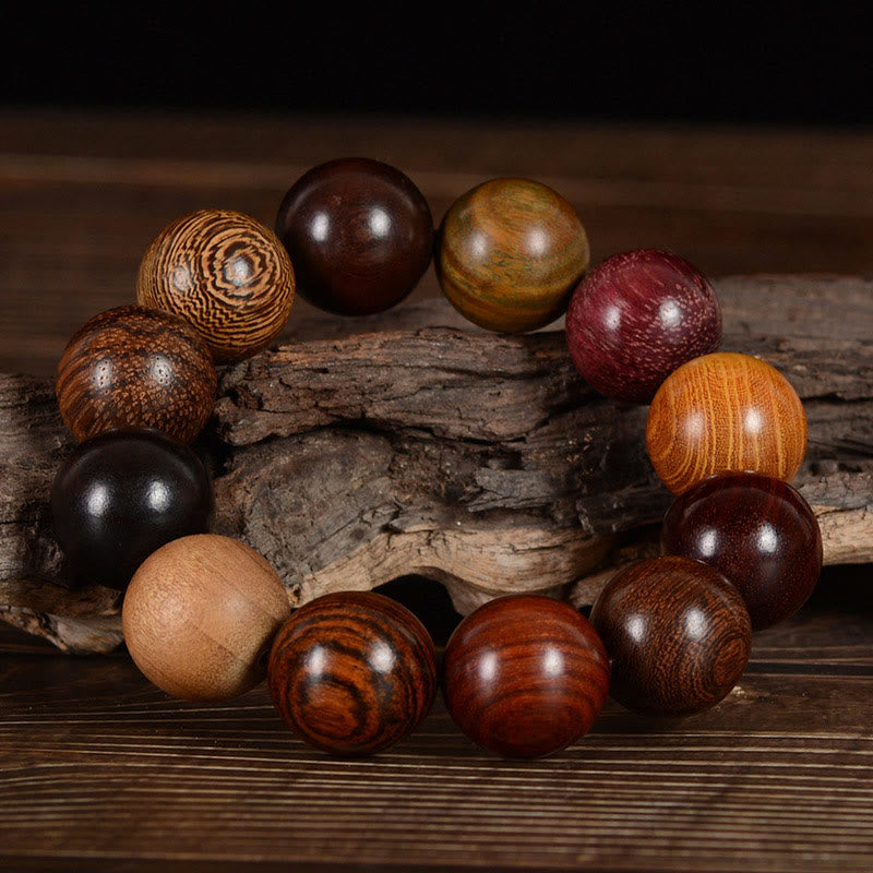 Multicolored Sandalwood Beaded Bracelet for Grounding & Balance