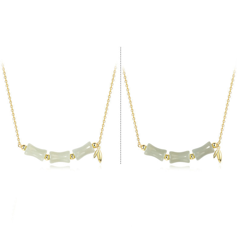 925 Sterling Silver Hetian Jade Bamboo Fu Character Prosperity Necklace Pendant Bracelet