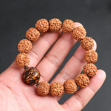 Energetic Rudraksha Bodhi Seed Pixiu Copper Chinese Coin Bracelet