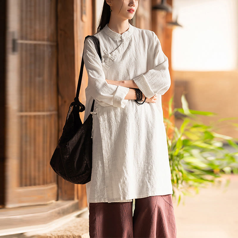 Vintage Cotton Linen Blouse Women Long Sleeve Shirt Chinese Hanfu Top