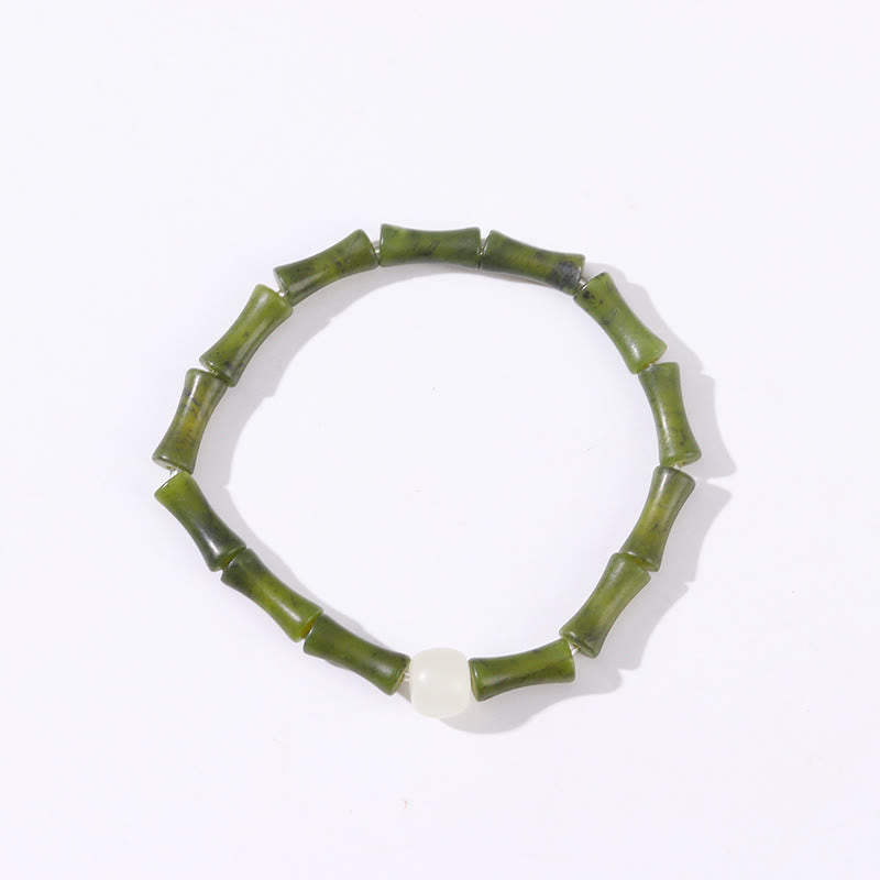 Green Bamboo Jade Pattern Luck Abundance Bracelet