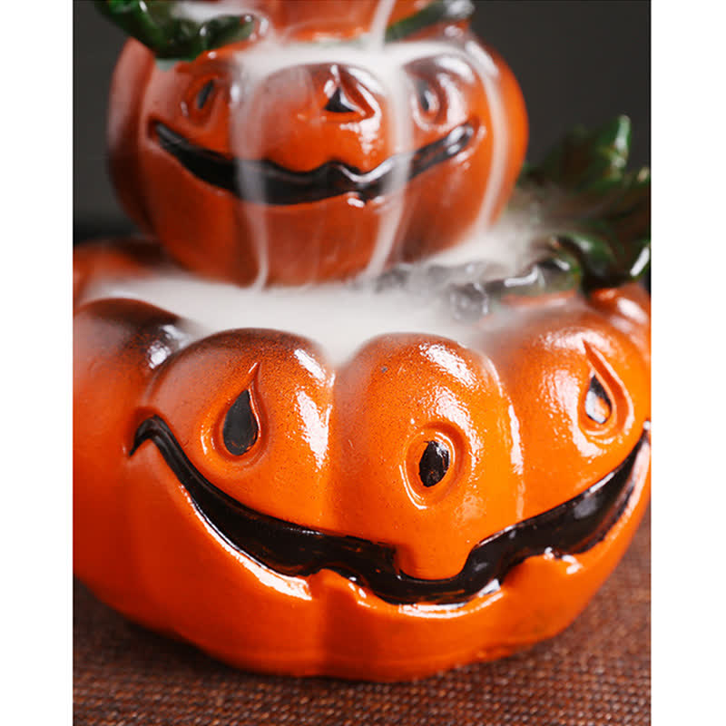 Atmospheric Halloween Pumpkin and Ghost Resin Backflow Smoke Fountain Incense Burner