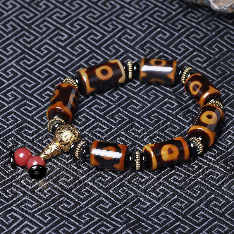 Tibetan Nine-Eye Dzi Bead Fortune Charm Bracelet