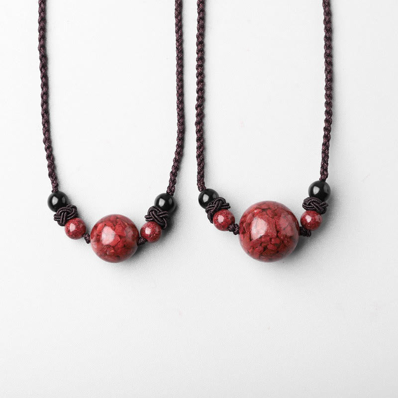 Natural Cinnabar Stones Bead Blessing Necklace Pendant
