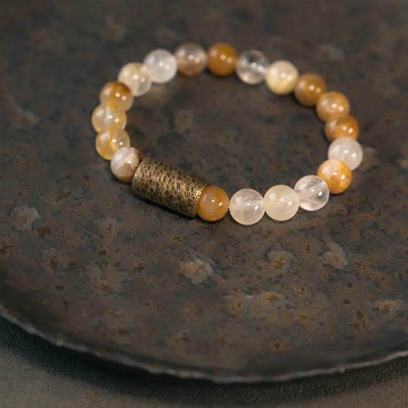 White Crystal Red Hematoid Quartz Gold Rutilated Quartz Purple Phantom Protection Bracelet