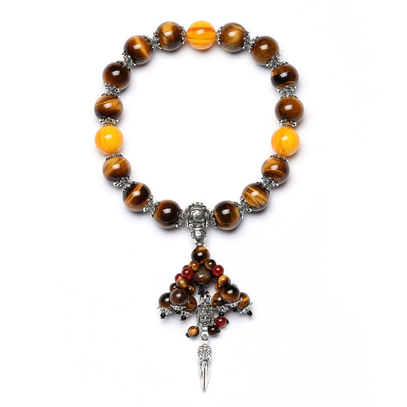 Natural Gemstone Beaded Bracelet with Copper Vajra Dorje Charm